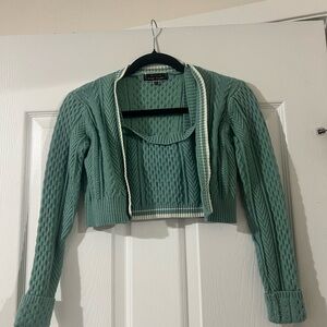 Blue Blush Teal Cable Knit Cardigan